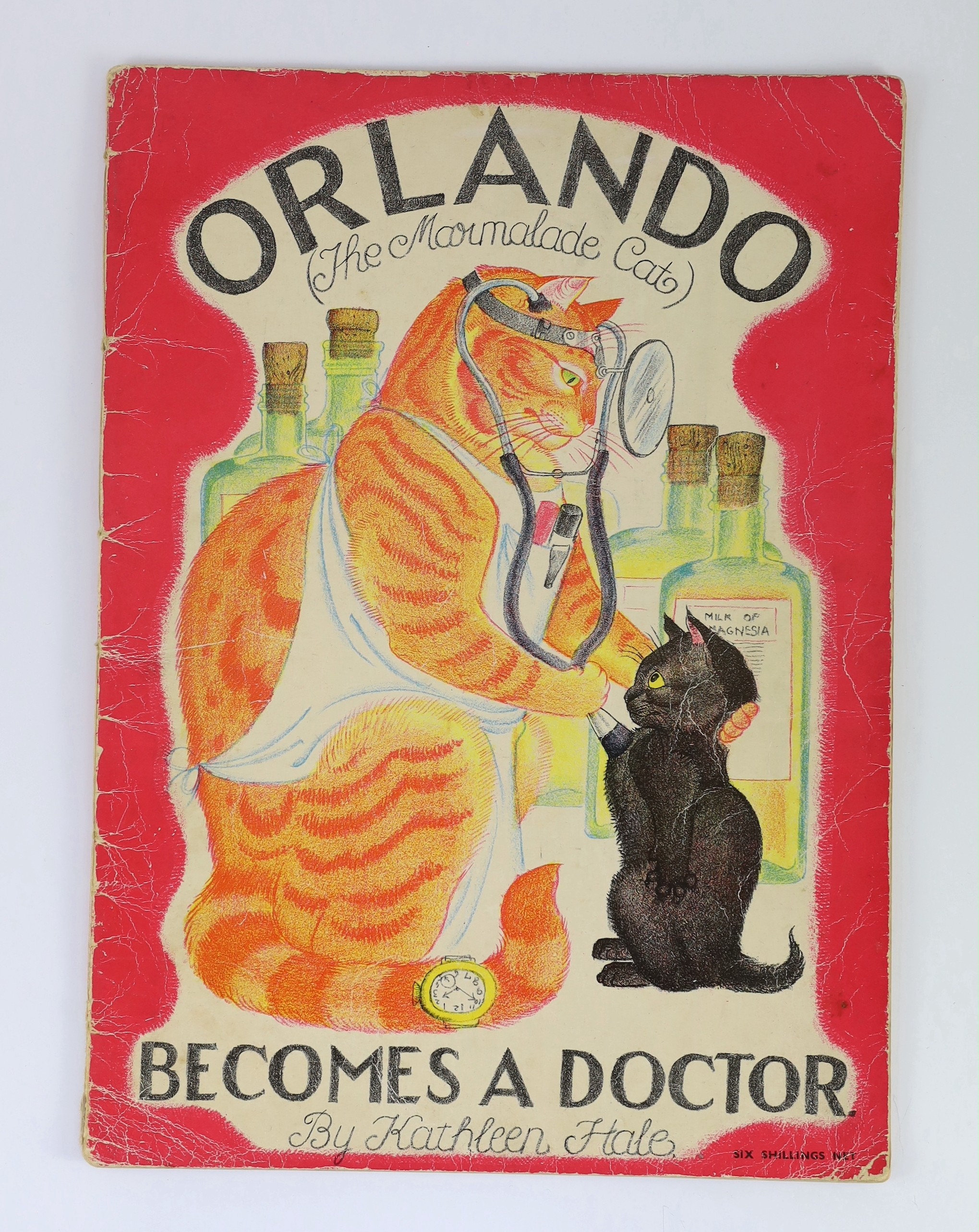 Hale, Kathleen - Orlando (the Marmalade Cat). Becomes a Doctor. First edition, coloured pictorial title and coloured illus. throughout. publisher's coloured pictorial wrappers, folio.
